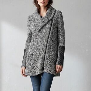 H&M Cowl Neck Asymmetrical Zip Cardigan Leather Detail Heather Gray Size Small